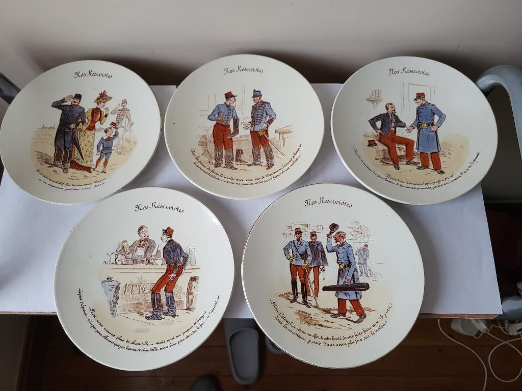 5 assiettes parlantes Lunéville K&G - "Nos Réservistes", Enlèvement ou Envoi