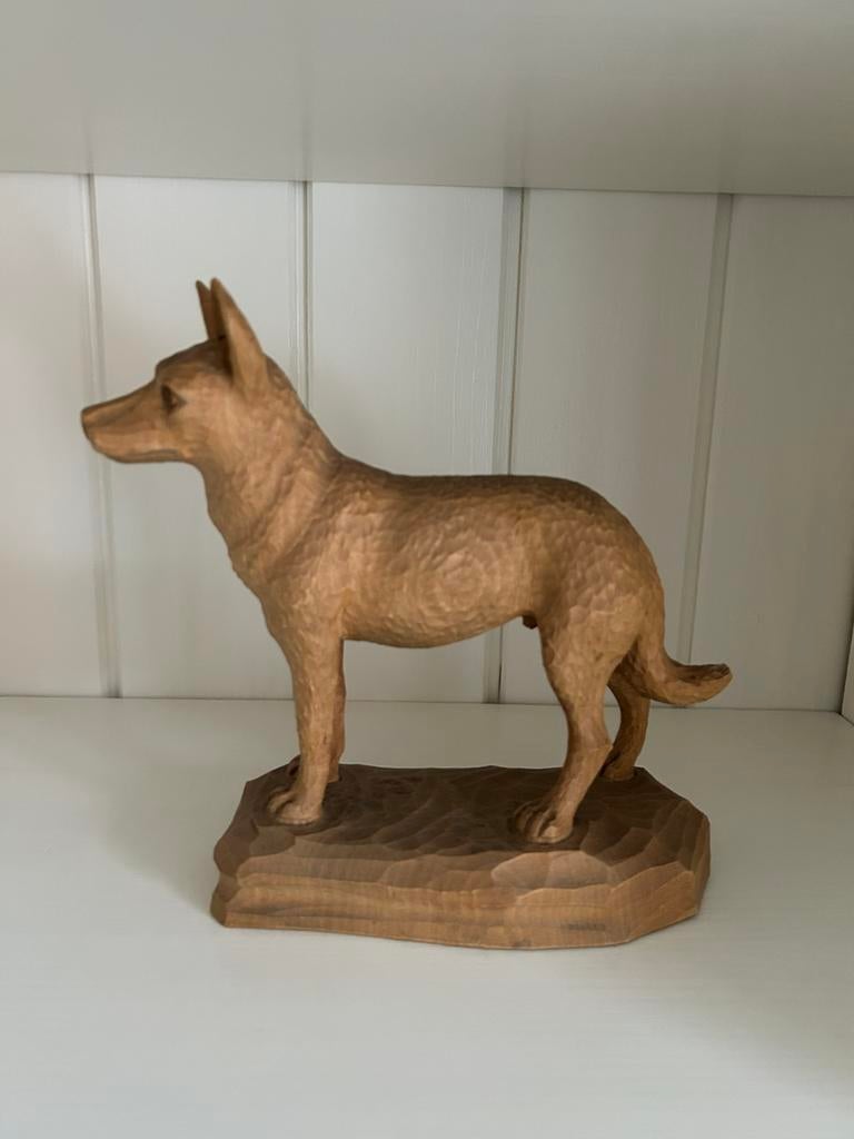 Sculpture sur bois : chien de berger/berger, Enlèvement ou Envoi, Sculpture sur bois