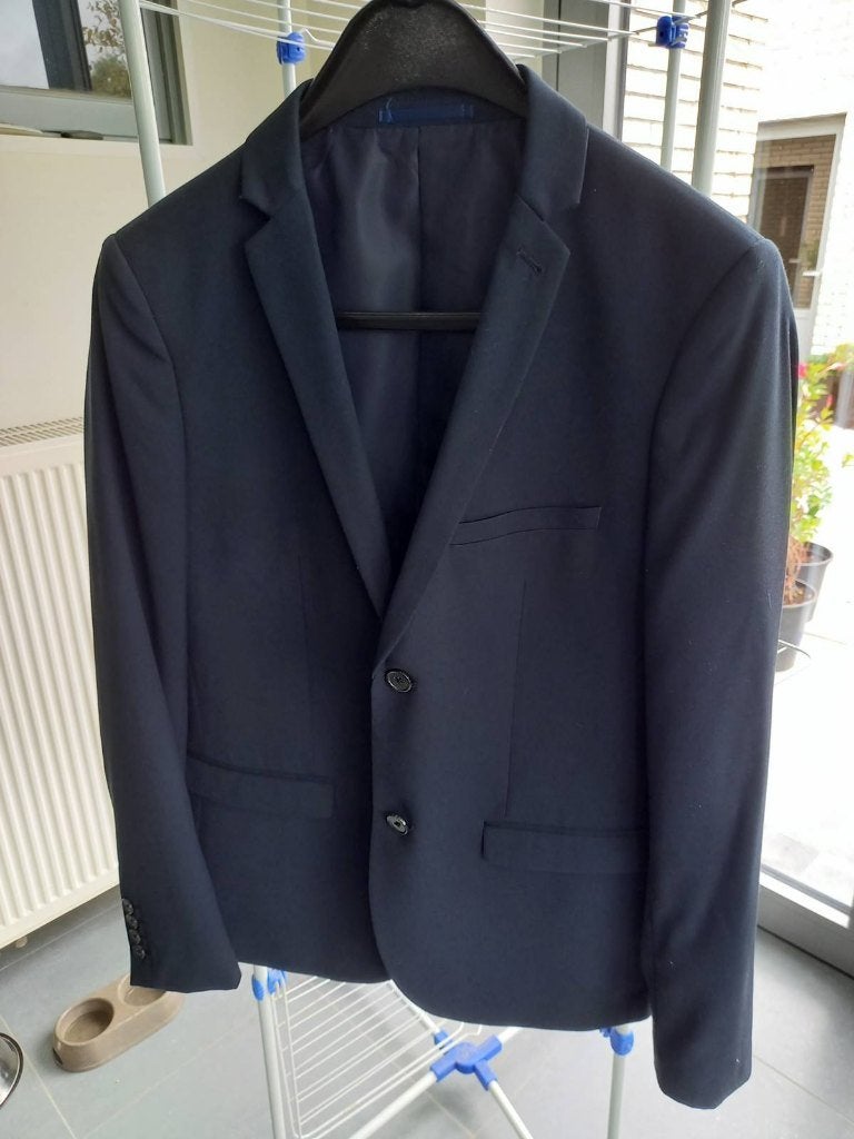 donkerblauw kostuum - maat 46, WE, Comme neuf, Enlèvement, Bleu