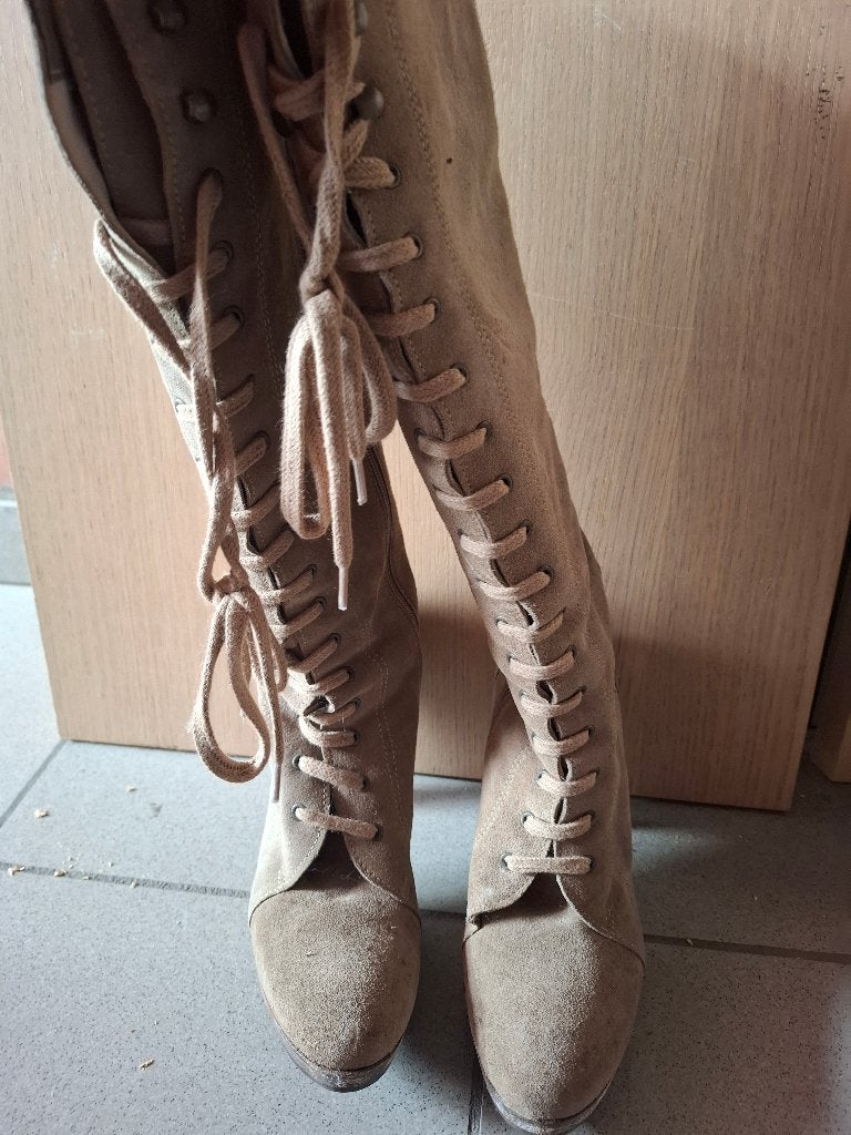 Suede laarzen, Kleding | Dames, Schoenen, Ophalen, Hoge laarzen, Beige, Gedragen