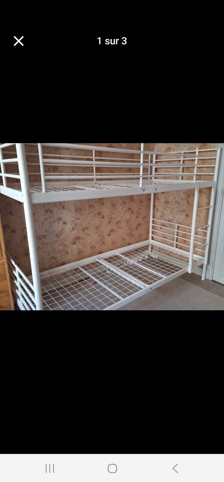 lit superposés en métal blanc ikea en bon état, Maison & Meubles, 90 cm, Enlèvement, Utilisé, Lits superposés