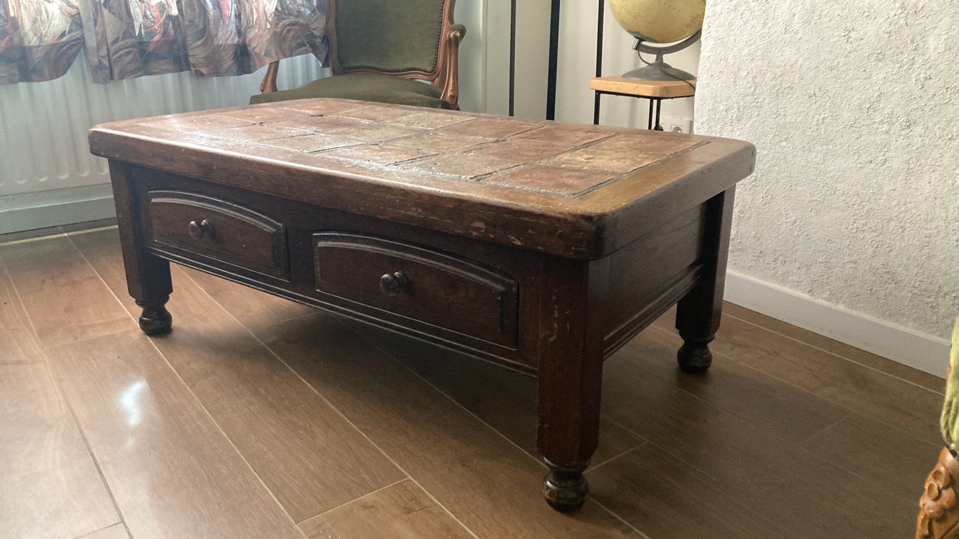Salontafel eik met stenen blad, 100 à 150 cm, Rustiek, Enlèvement, Utilisé