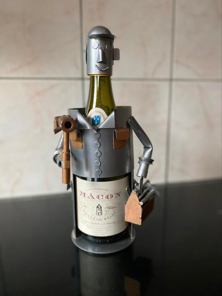 Porte bouteille en métal brossé charpentier, Enlèvement, Utilisé, Métal, Moins de 50 cm