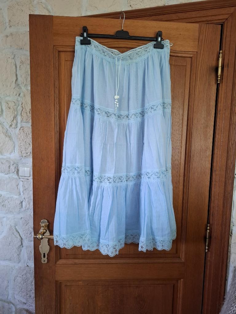 jupe bleu clair brodée neuve, Ophalen, Nieuw, Blauw