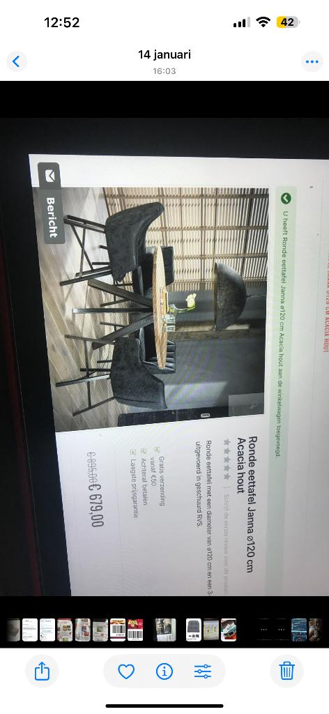 Eetkamertafel + 4 stoelen, Huis en Inrichting, Tafels | Eettafels, Ophalen, Rond, Zo goed als nieuw, Vier personen