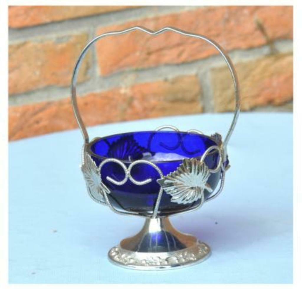 §sucrier panier en métal et verre bleu, Enlèvement ou Envoi
