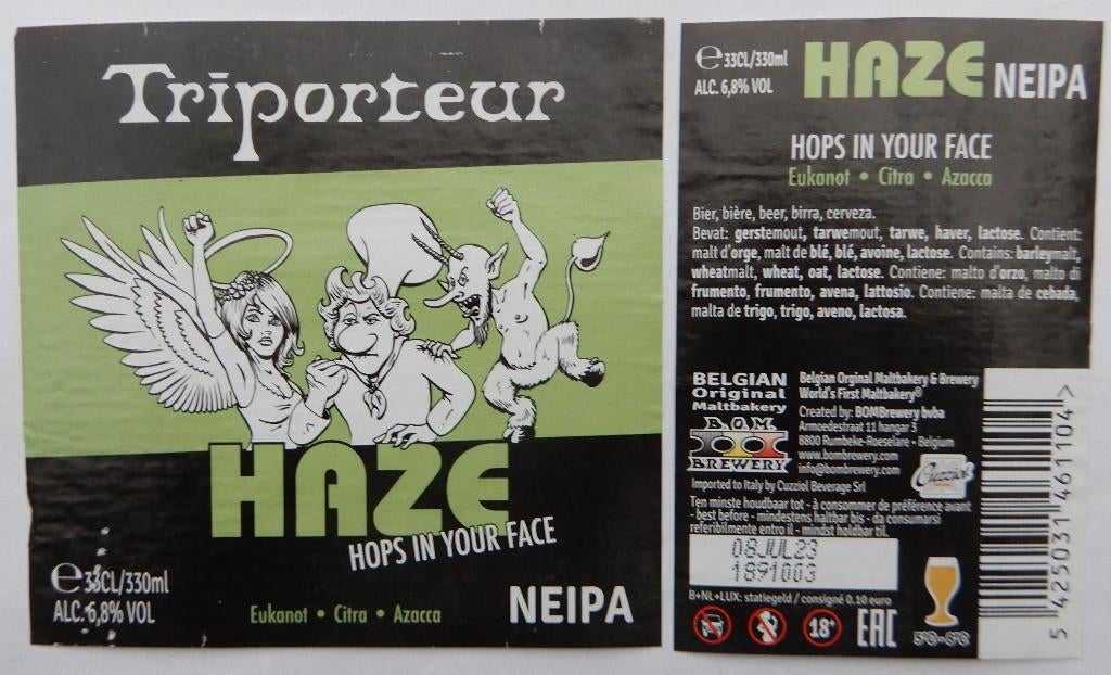 Bieretiket Triporteur Haze NEIPA Brouw. BOM Brewery (12a5), Verzamelen, Verzenden, Gebruikt