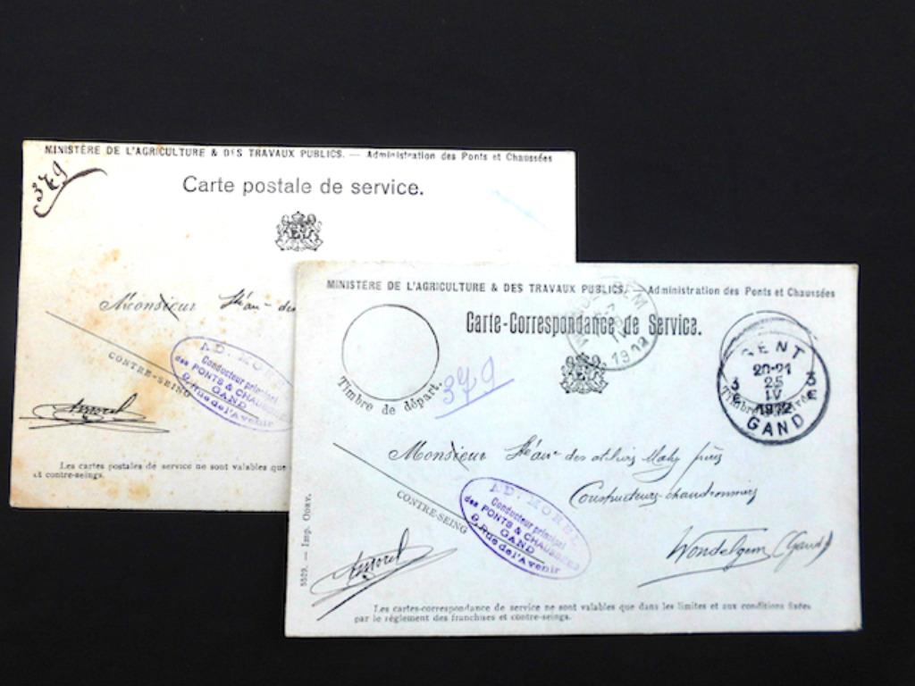 Dienstpostkaarten Min. v. Openb. Werken nr Spoorw. Gent 1912, Verzamelen, Ophalen of Verzenden