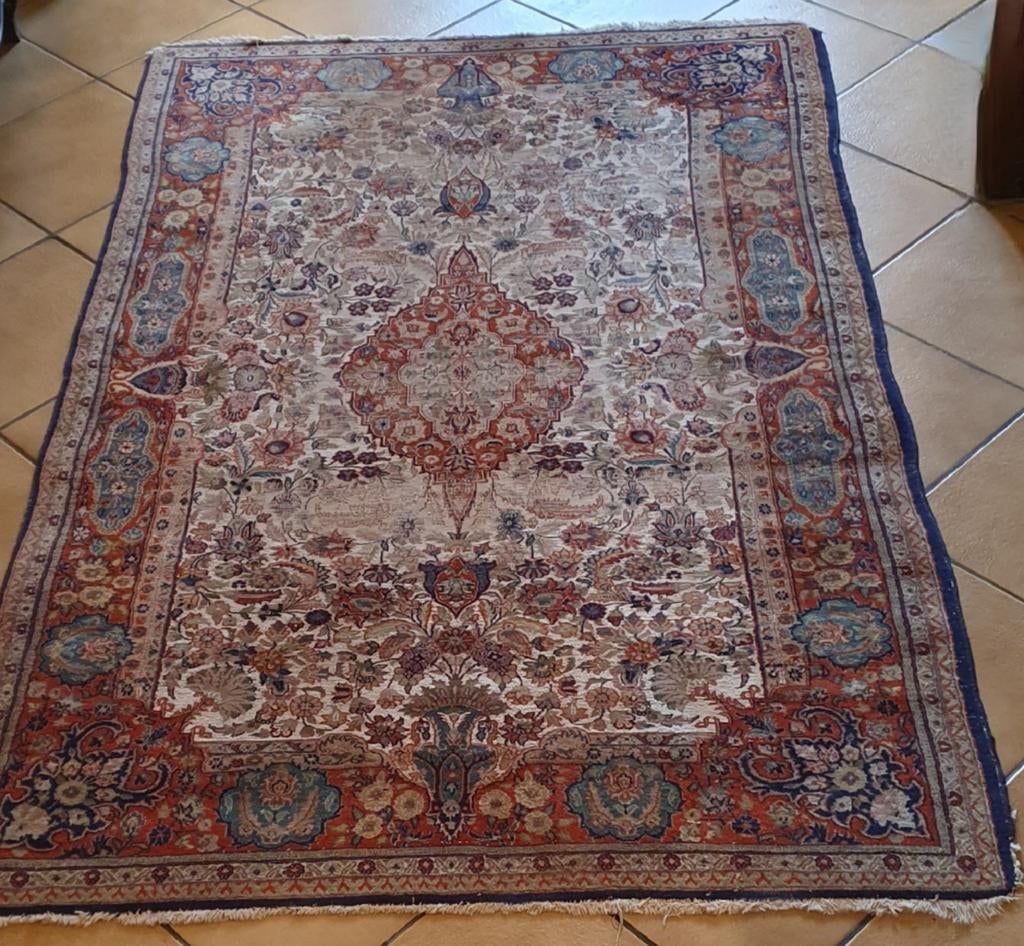 Tapis très ancien laine et soie fait main, Enlèvement, Utilisé