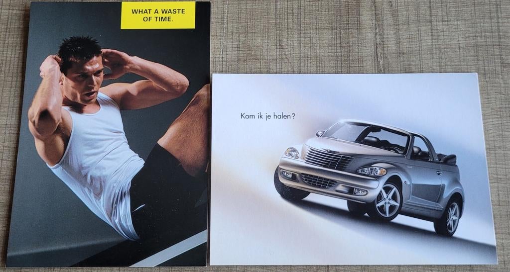 2 Reclamekaarten/ postkaarten: automerk Chrysler, Verzamelen, Postkaarten | Themakaarten, Ophalen of Verzenden, 1980 tot heden