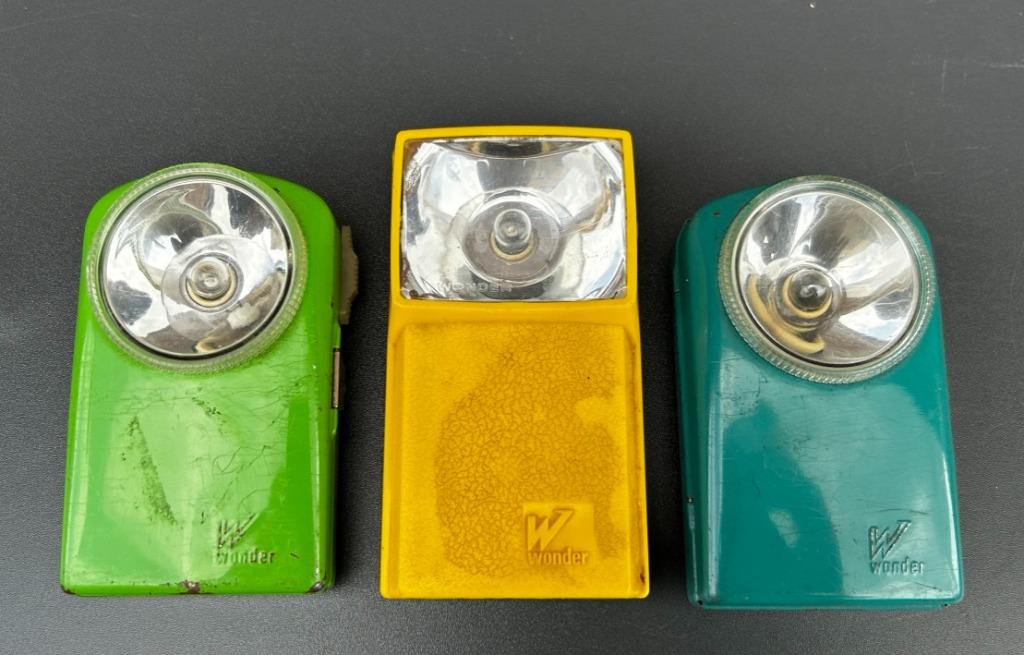 set/3 Retro zaklampen van Wonder 1960s, Caravans en Kamperen, Ophalen of Verzenden, Gebruikt, Batterij