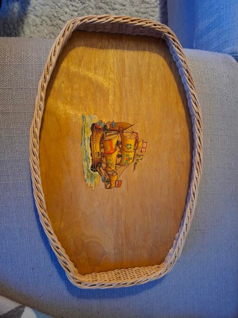Vintage houten dienblad met afbeelding., Ophalen