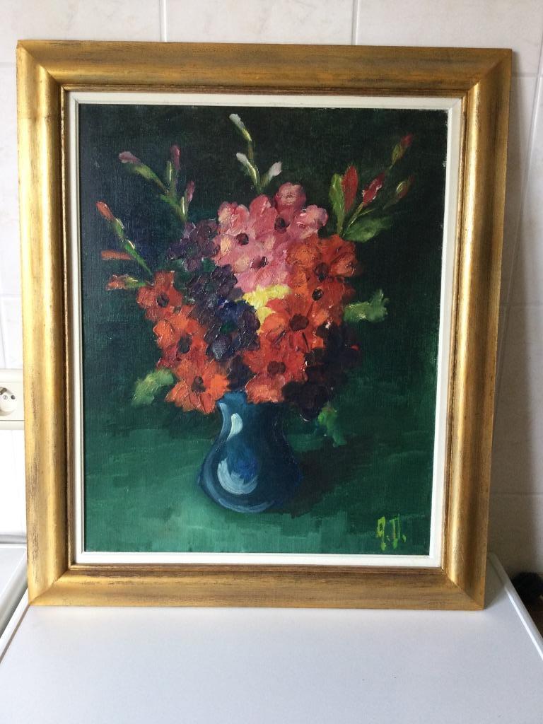 Schilderij met bloemen/gladiolen, Ophalen of Verzenden, Schilderij