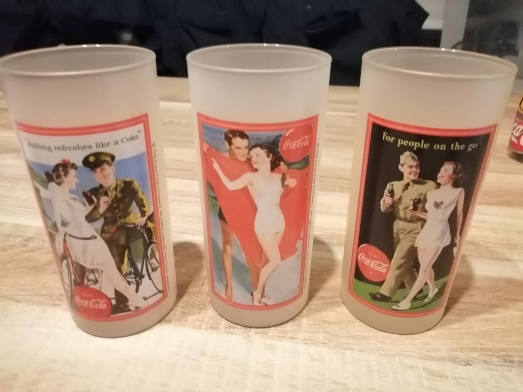 3 vintage Coca-Cola glazen, Ophalen of Verzenden, Zo goed als nieuw, Frisdrankglas
