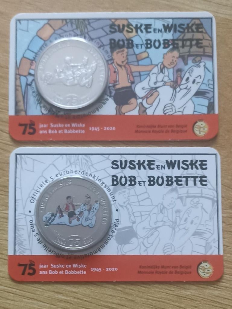 Belgique 2 pièces de 5 € Bob et Bobette en coincard 2020, Timbres & Monnaies, Enlèvement ou Envoi