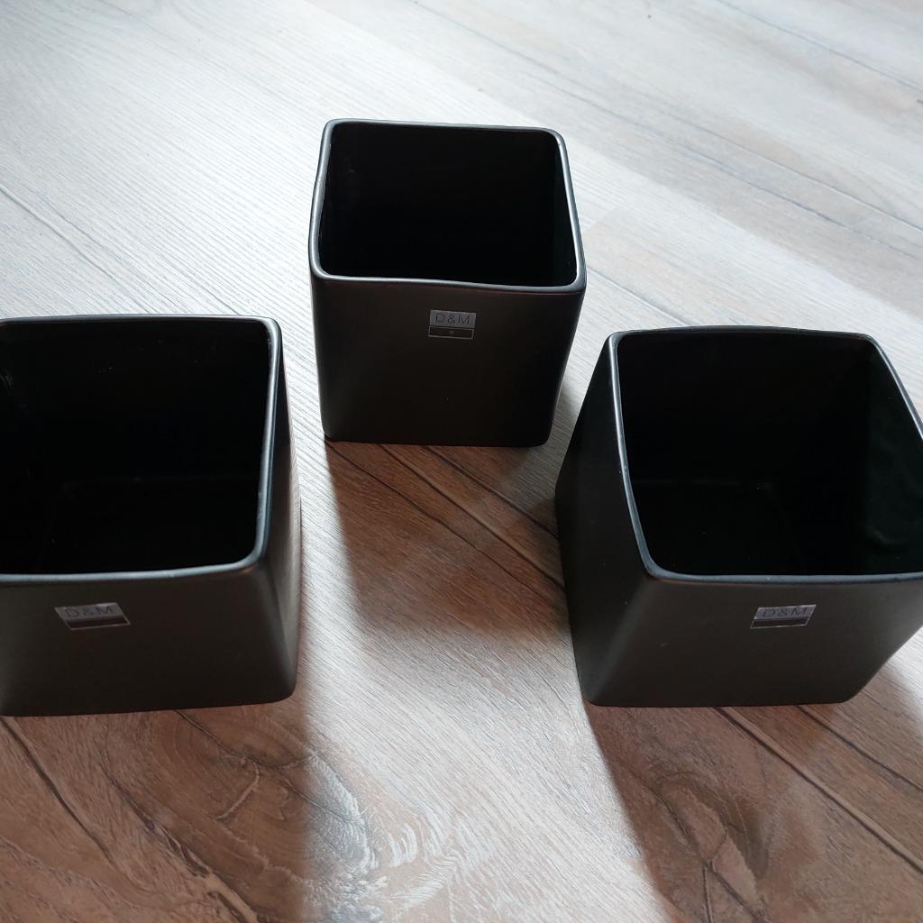3 bloempot zwarte steen D&M, Tuin en Terras, Ophalen, Steen, Vierkant, Binnen