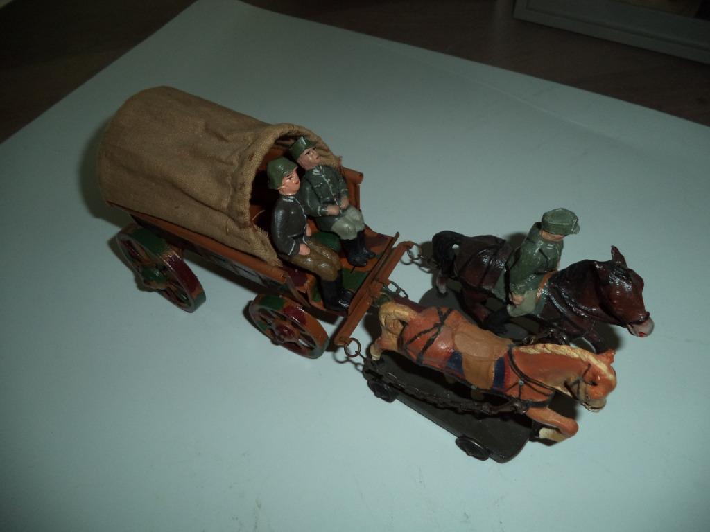 Chariot couvert en élastoline, chevaux, soldats, Enlèvement ou Envoi
