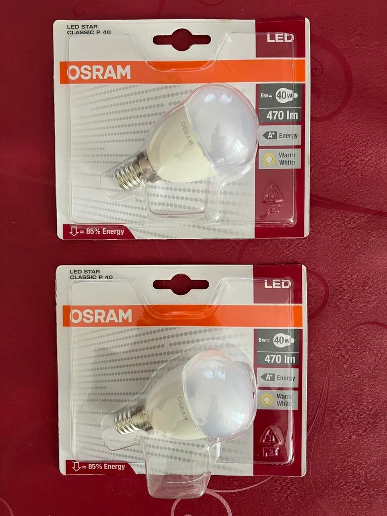 2 nieuwe Osram LED lampen 6W=40W 2700K E14 mat, Ophalen of Verzenden, Nieuw, E14 (klein), Gloeilamp