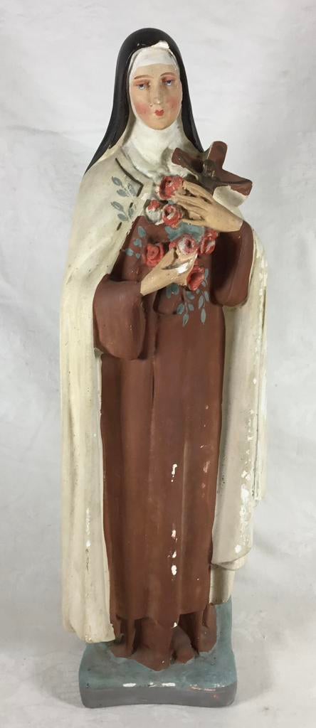 Sint Theresia van Lisieux Antiek Vintage Heiligenbeeld kalk, Antiek en Kunst, Ophalen of Verzenden