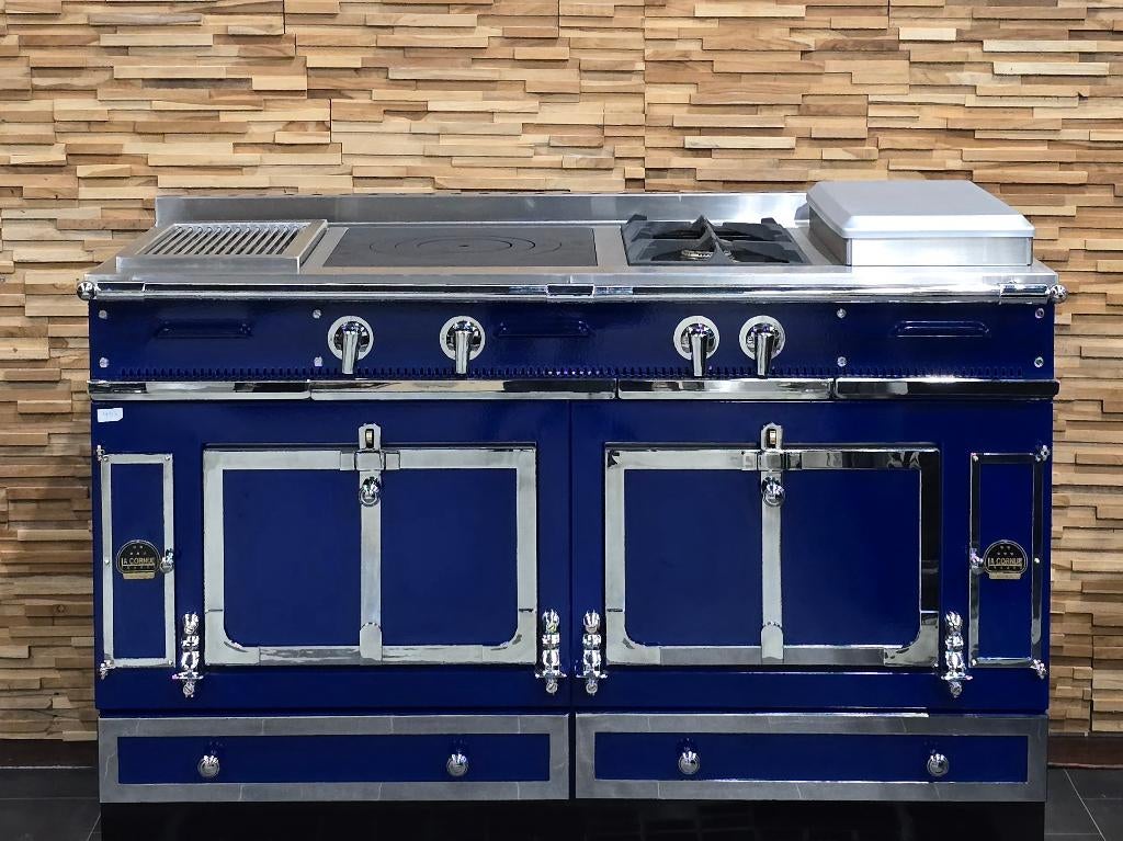 Luxe La Cornue Chateau Fornuis 140cm blauw + rvs & afzuigkap, Gaz, Classe énergétique A ou plus économe, Enlèvement ou Envoi, Gril