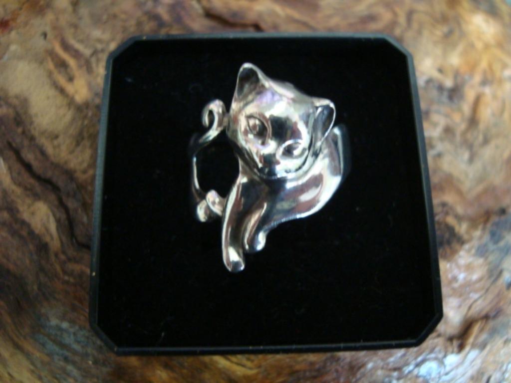 bague en argent en forme de chat, Envoi, Comme neuf, Argent, Argent