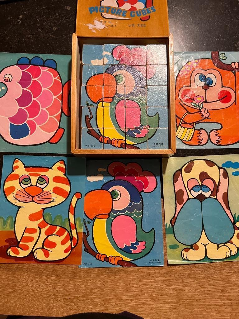 Vintage houten blokken Picture Cubes WB 355 *Made in China *, Ophalen of Verzenden