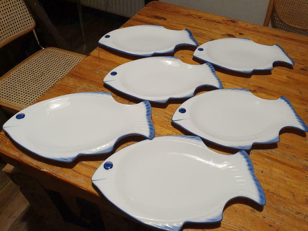 Assiettes à poisson en porcelaine, six, Maison & Meubles, Enlèvement