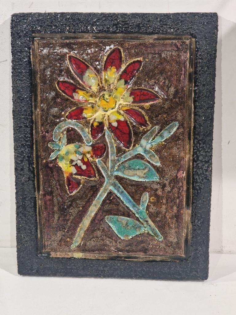 Keramische wand tegel xl , gesigneerd Aro , bloem 35 x 26cm, Enlèvement ou Envoi