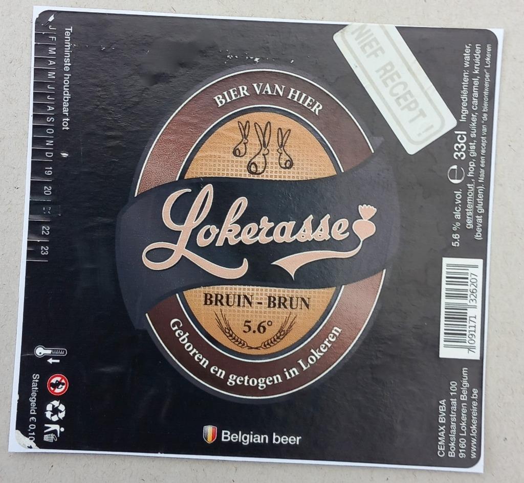 Bieretiket Lokerasse Bruin Brouwerij De Hazen (3c1), Ophalen of Verzenden, Gebruikt, Overige typen, Overige merken