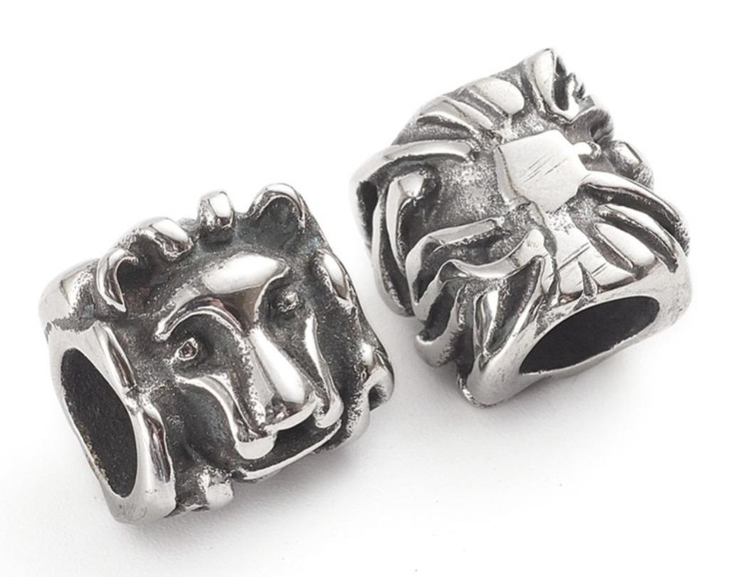RVS bedel Leeuw voor groot-gat-bedelarmbanden, Handtassen en Accessoires, 1 bedel, Verzenden, Nieuw, Overige merken