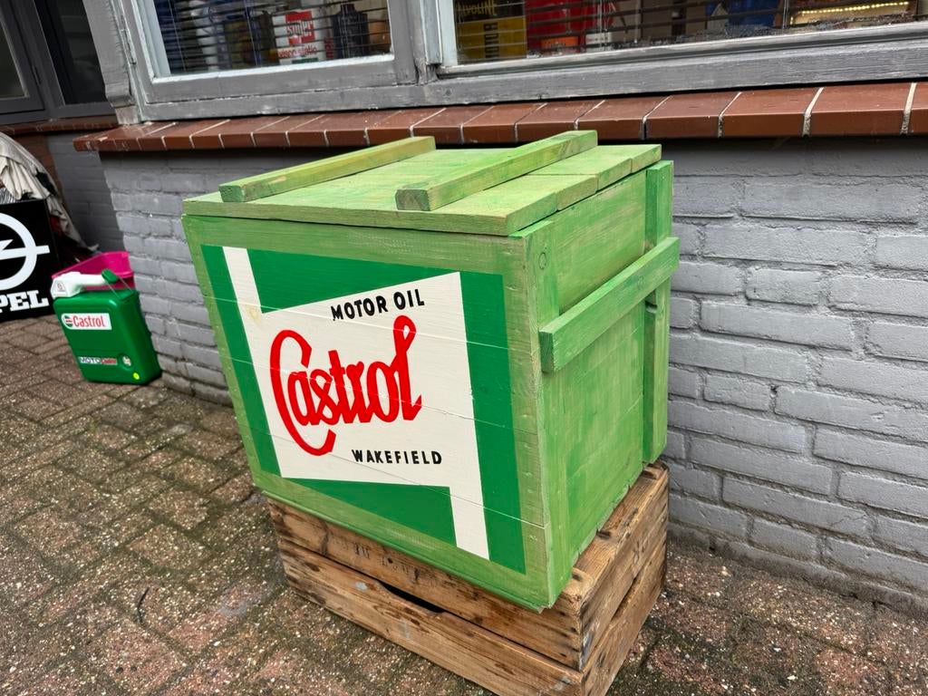 Castrol reclame kist, Verzamelen, Ophalen, Gebruikt, Verpakking