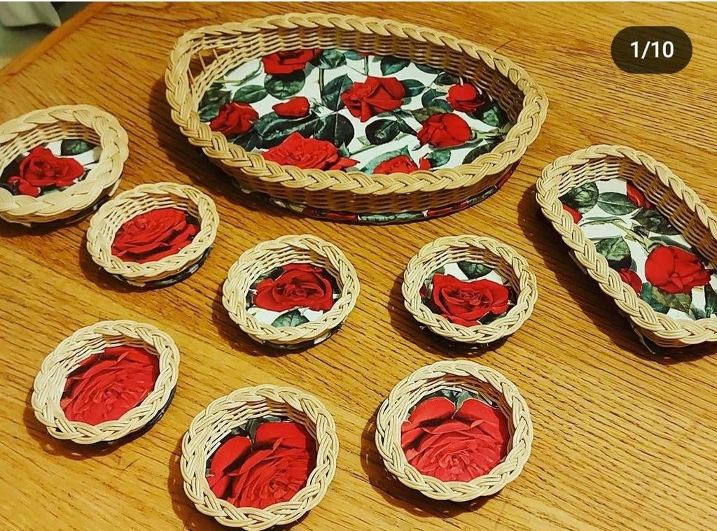 Rotan dienblad, rieten dienblad en onderzetters, Ophalen of Verzenden, Rechthoekig