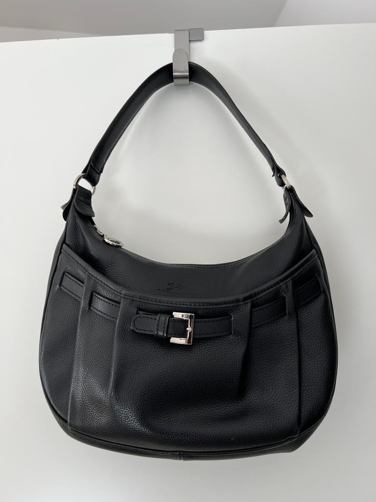 Longchamps schoudertas zwart leder, Handtassen en Accessoires, Ophalen, Zo goed als nieuw