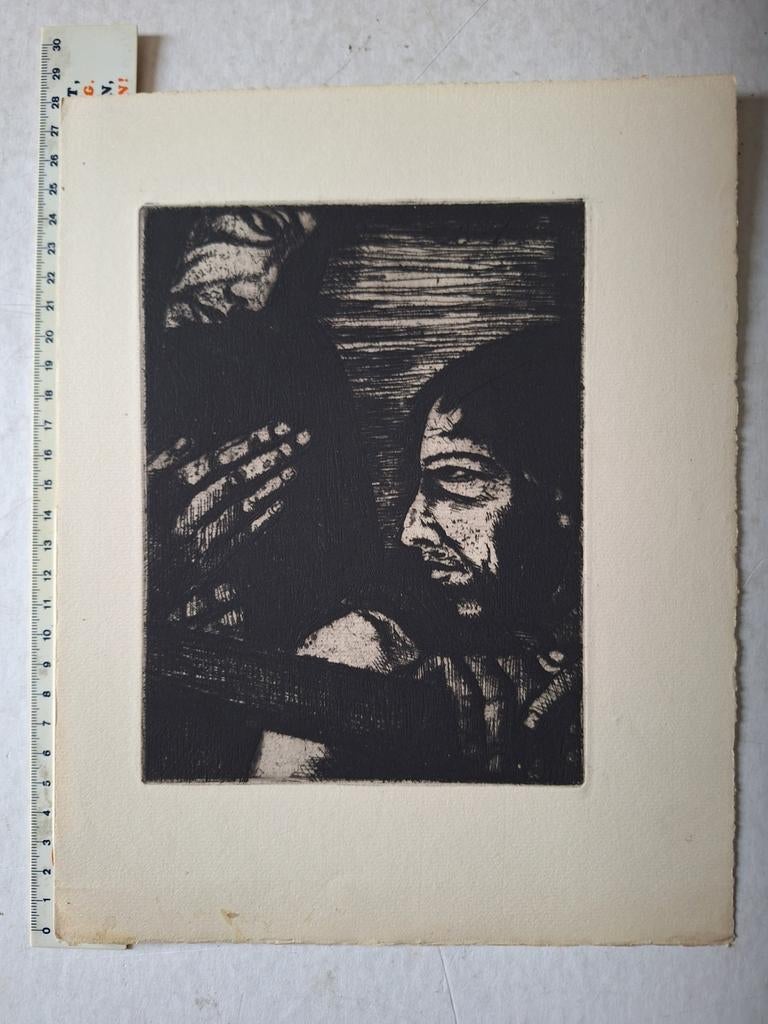 Ets Rodolphe Strebelle "La galère" (de ellende) uit 1935, Ophalen of Verzenden