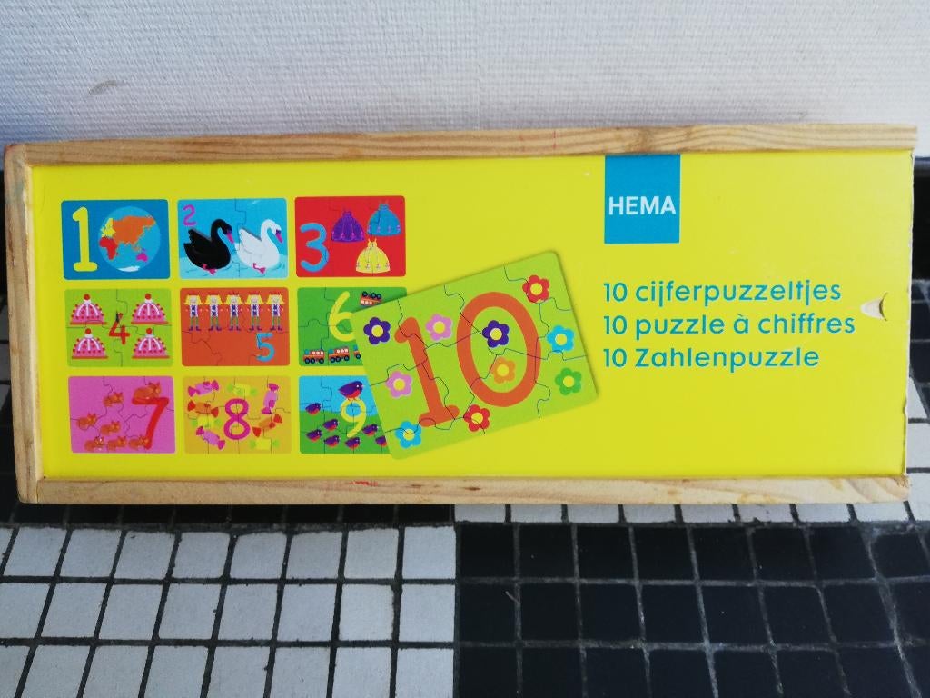 10 Houten puzzels - cijfers, Kinderen en Baby's, Speelgoed | Kinderpuzzels, 2 tot 4 jaar, Ophalen of Verzenden, Zo goed als nieuw