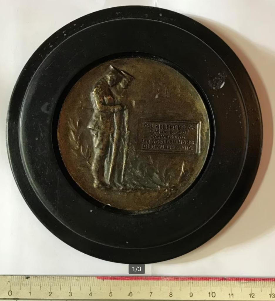 Militaria - WW1 - Herinnerings plaquette - Scottish Horse, Enlèvement ou Envoi, Armée de terre, Emblème ou Badge