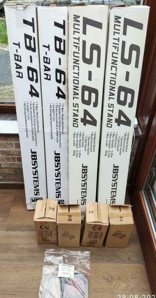 2x JBsystems standaard, 2x T-bar, 4x spots en kleurenfilters, Ophalen, Zo goed als nieuw