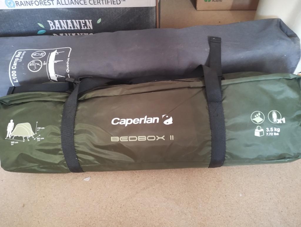 Quechua kampeerbed L 100 + Caperlan bedbox ii, Ophalen, Zo goed als nieuw, Campingmeubel-accessoire