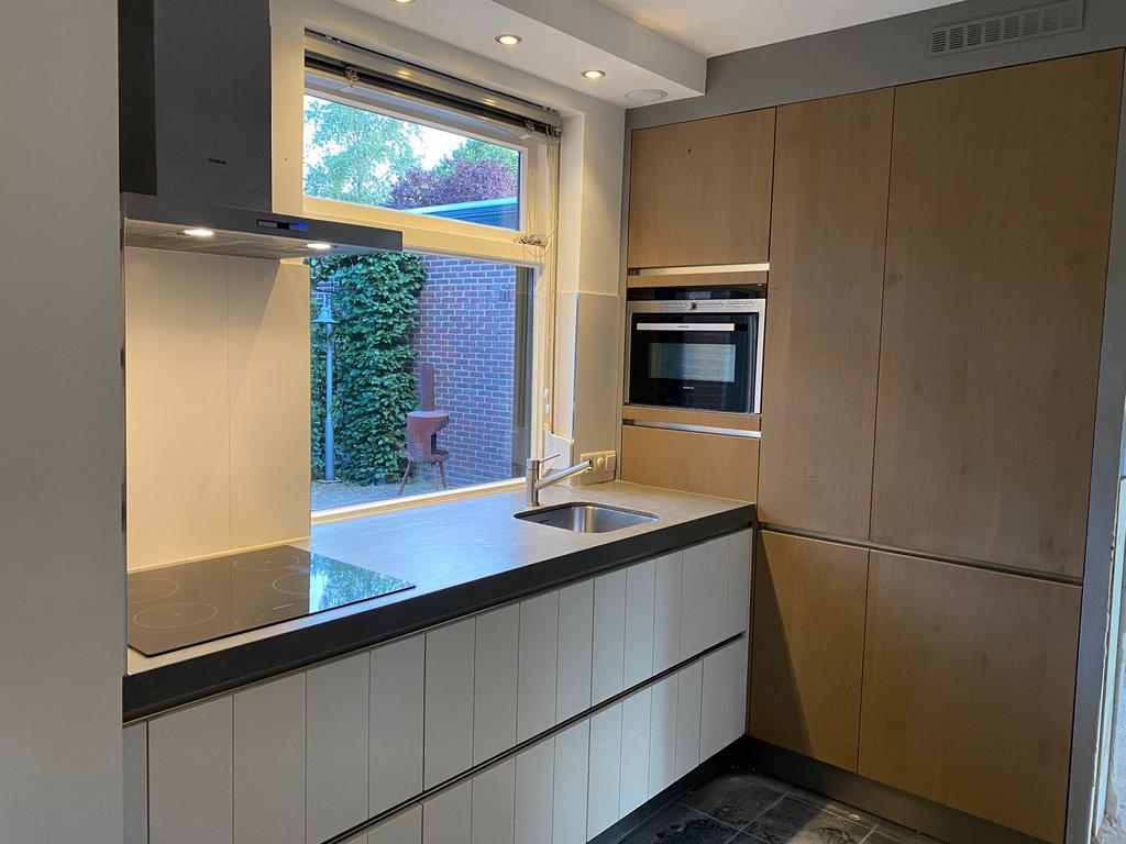 Complete Hoekkeuken met wandkast + SIEMENS + GEDEMONTEERD, Huis en Inrichting, Hoekkeuken, Ophalen of Verzenden, Crème, Composiet