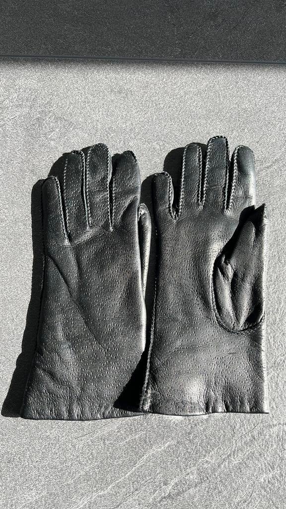 Zwart lederen handschoenen gevoerd met pels, Kleding | Dames, Ophalen of Verzenden, Zo goed als nieuw, Handschoenen