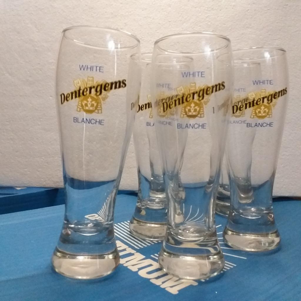 Bierglas Dentergems white/blanche 6 stuks, Verzamelen, Ophalen of Verzenden, Zo goed als nieuw, Bierglas