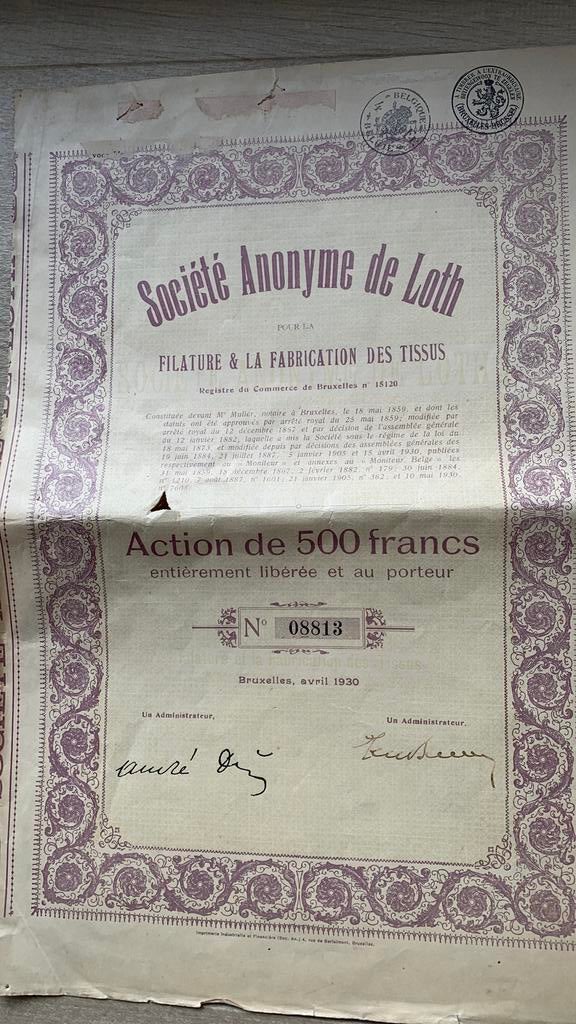 S.A. De Loth filature fabriction des tissus, Enlèvement ou Envoi, Action