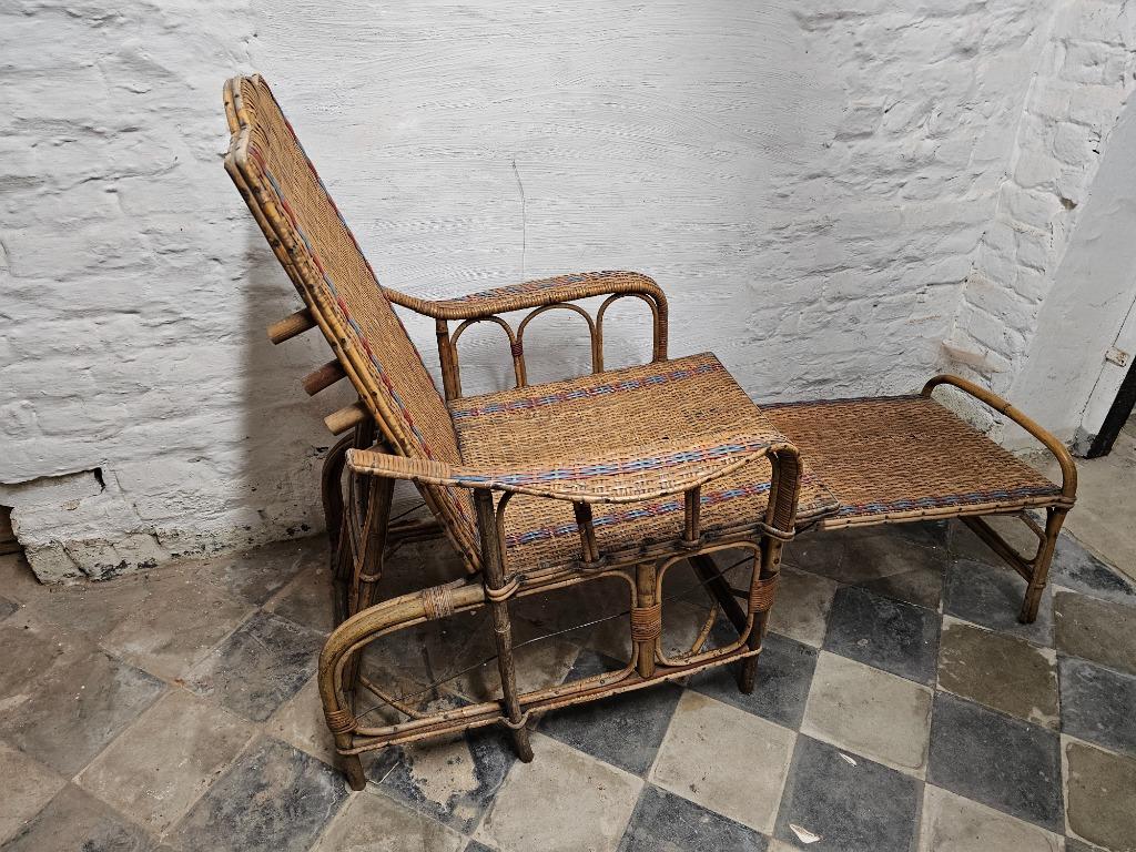 Vintage Bamboe Rotan Loungestoel, Tuin en Terras, Tuinbanken, Ophalen, Rotan