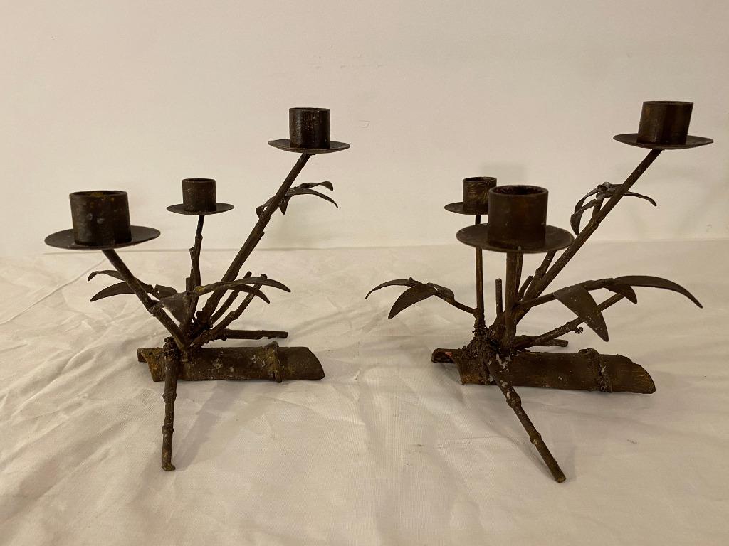 Deux beau bougeoir vintage en métal à 3 bras en métal, Antiquités & Art, Enlèvement