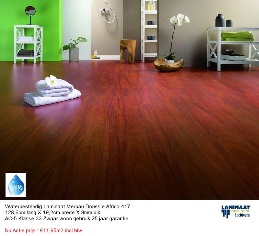 Laminaat Merbau Doussie 417 AC-5 8mm dik €14,95m2, 75 m² of meer, Nieuw, Ophalen of Verzenden, Rood