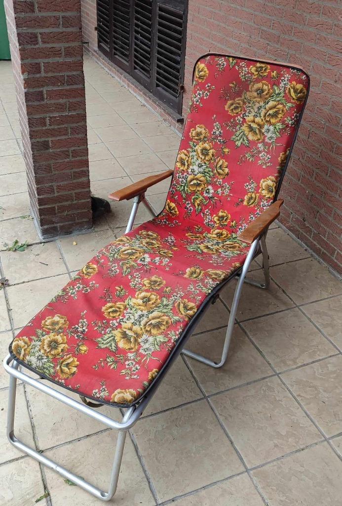 Vintage ligzetel, Ophalen, Gebruikt, Metaal, Verstelbaar