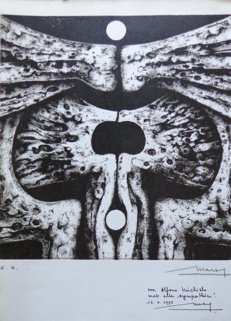 ROLAND MONTEYNE / ABSTRACTIE / ZW-W LITHO / 42x30cm / SIG, Ophalen of Verzenden