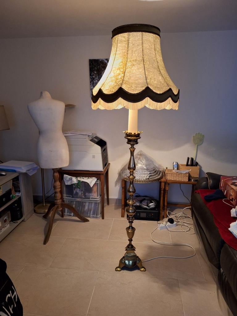 Lampadaire sur pied en cuivre (10kg) abat-jour en vessie aut, Enlèvement