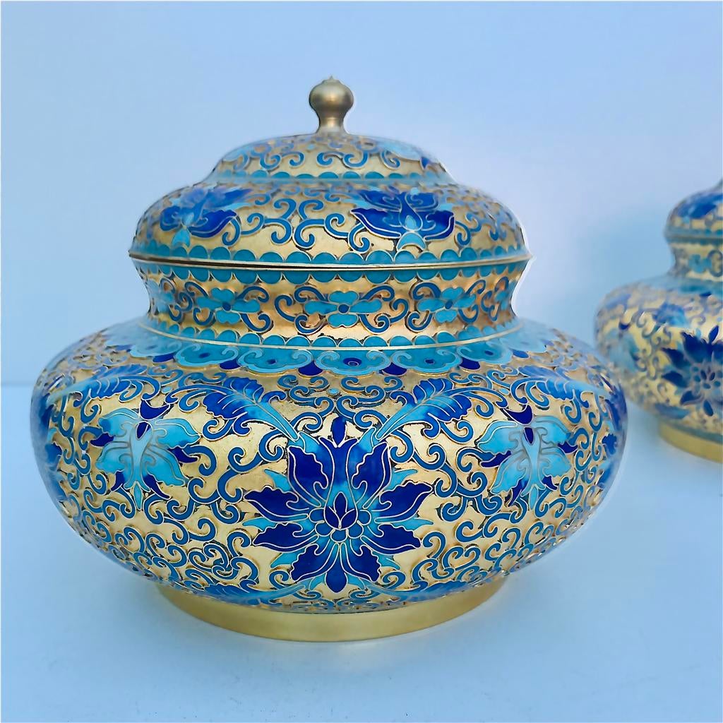 Chinees Cloisonné paar vazen met deksel (Champlevé ), Ophalen of Verzenden