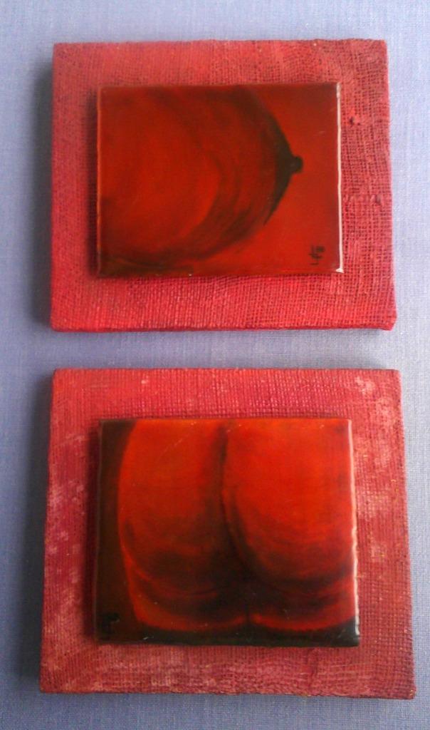 (2x) - Seins et fesses - monogramme L J - daté 1980, Antiquités & Art, Art | Peinture | Classique, Enlèvement ou Envoi